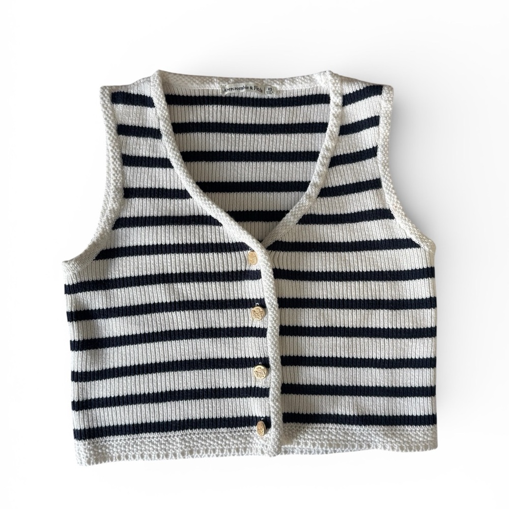 Abercrombie & Fitch Striped Knit Button Front Vest - Navy & White